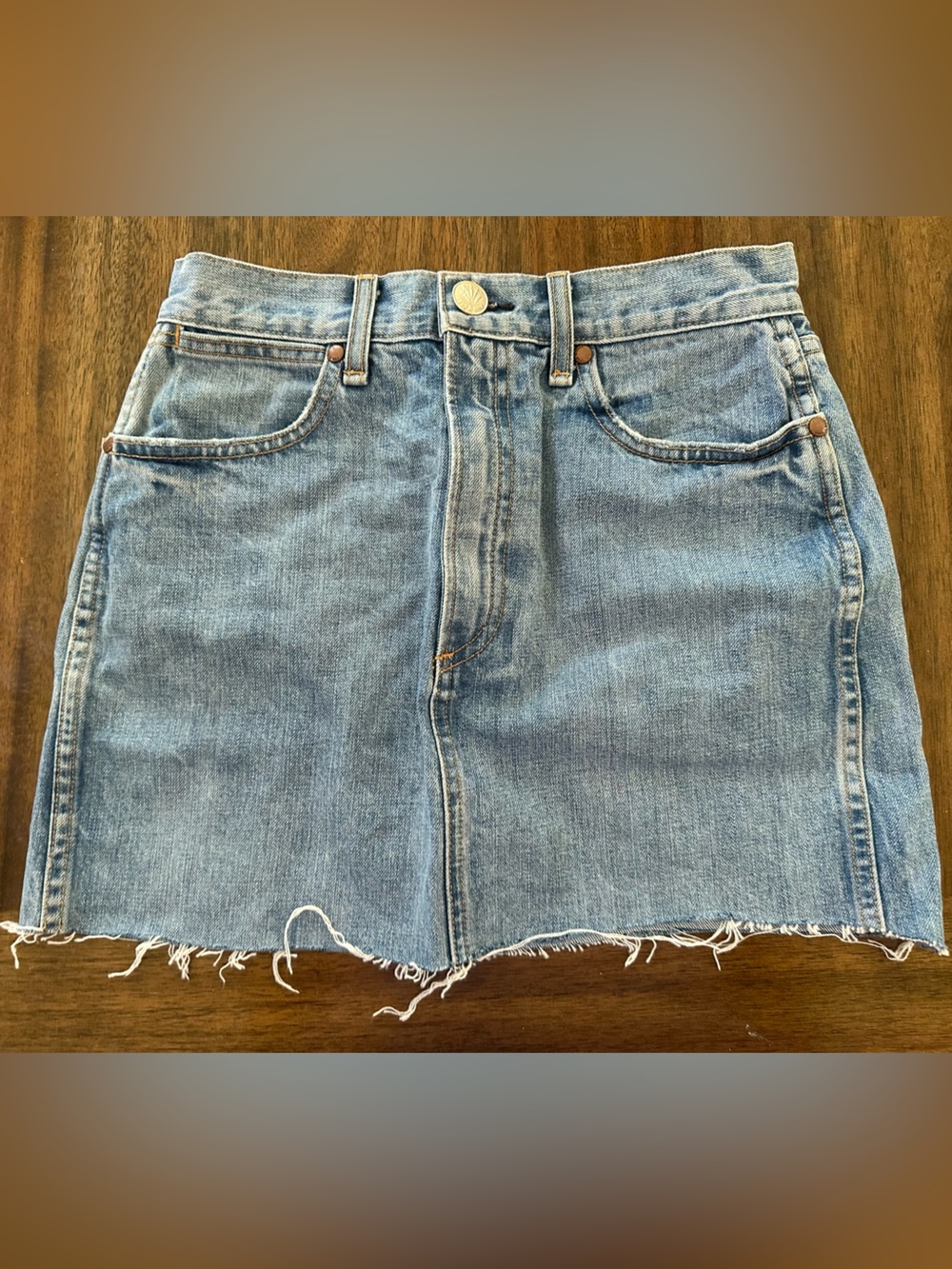 rag & bone Light Blue Frayed Hem Denim mini Skirt